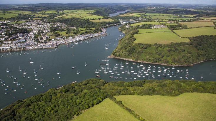 Aerial view of the Fowey estuary, Cornwall
